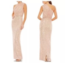 MAC DUGGAL Womens Size 0 Gold SEQUINED RUCHED 1 SHOULDER Formal GOWN Dress 26694