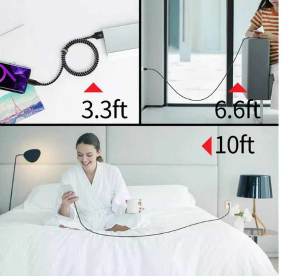 Lote de cables de carga rápidos de alta resistencia de 3/6/10 pies para iPhone 14 13 11 8 7 Foto 4 de 4