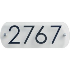 Placa de dirección separadora flotante moderna personalizada acrílica esmerilada números negros