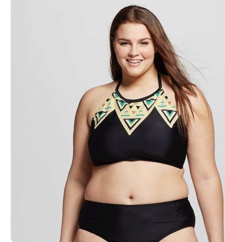 Women's plus size Swim Heart Harmony Halter high neck top black Yellow 2X  3X - Main Image