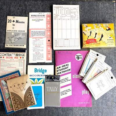 Vintage bridge lot - Lead-N-Buddy, cards, tallies, Score Pads, more - 1960s 70s