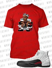 King J Sitting on Sneaker Boxes Big & Tall Graphic Tee to Match J12 Red Taxi
