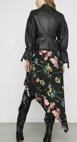 $378 NWT BCBGMAXAZRIA SzXXS FAUX-LEATHER PLEATED SLEEVE STRETCH JACKET BLACK - Picture 5 of 6
