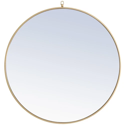 Elegant Decor Rowan 42" Round Metal Frame Hooked Mirror in Brass - Picture 1 of 11
