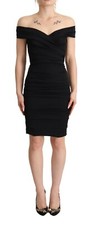 DOLCE & GABBANA Dress Bodycon Black Silk Off Shoulder Sheath IT38/US4/XS $2700