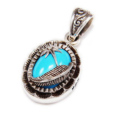 FEATHER STAR BLUE TURQUOISE 925 STERLING SILVER BIKER GOTHIC PENDANT sa-031