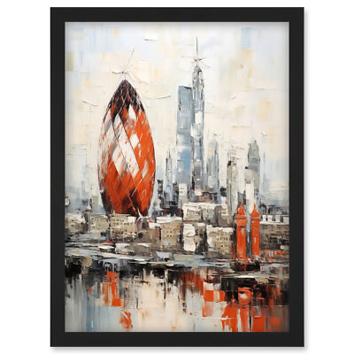 London Skyline Abstraktes Gemälde Rote Gurke Gebäude Gerahmt Wandkunstdruck A4