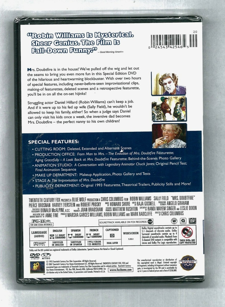 SEALED NEW DVD: MRS DOUBTFIRE, Robin Williams Sally Field 