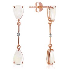 14K. SOLID GOLD DIAMONDS & OPALS DANGLING EARRING (Rose Gold)