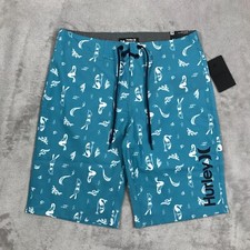 Hurley Board Shorts Mens 28 Waist Blue Deep Sea AOP Quick Dry 4 Way Stretch NEW