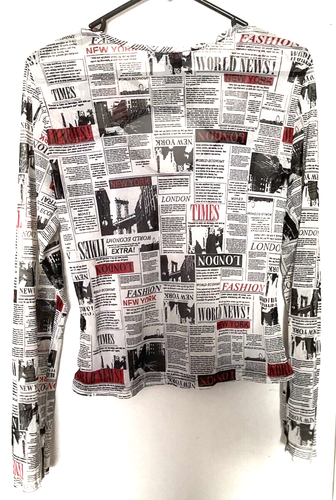 Top Polly & Esther Juniors NY Londres Titulares Malla Transparente Estampado Periódico Med - Imagen 3 de 6