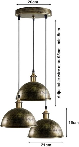 Lámpara de Techo Vintage 3 Vías Multi Nivel Colgante Montaje Metal Cúpula Sombra Iluminación - Imagen 3 de 15