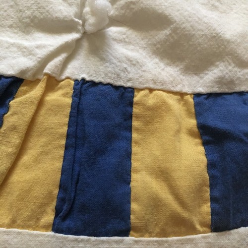 Vintage Handmade Hand-Tied Wedding Ring Quilt 78” x 76” Blue Yellow Muslin - Picture 2 of 7