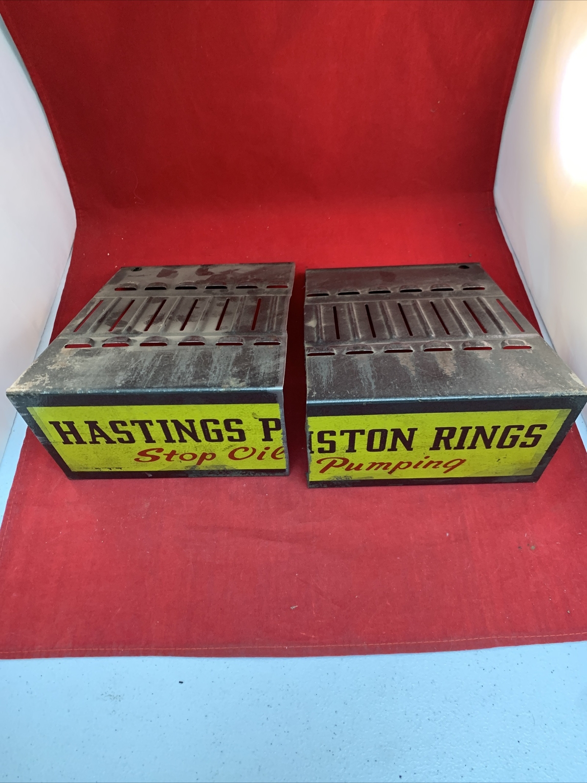 VINTAGE HASTINGS PISTON RINGS METAL SIGN BOOK CATALOG RACK DISPLAY
