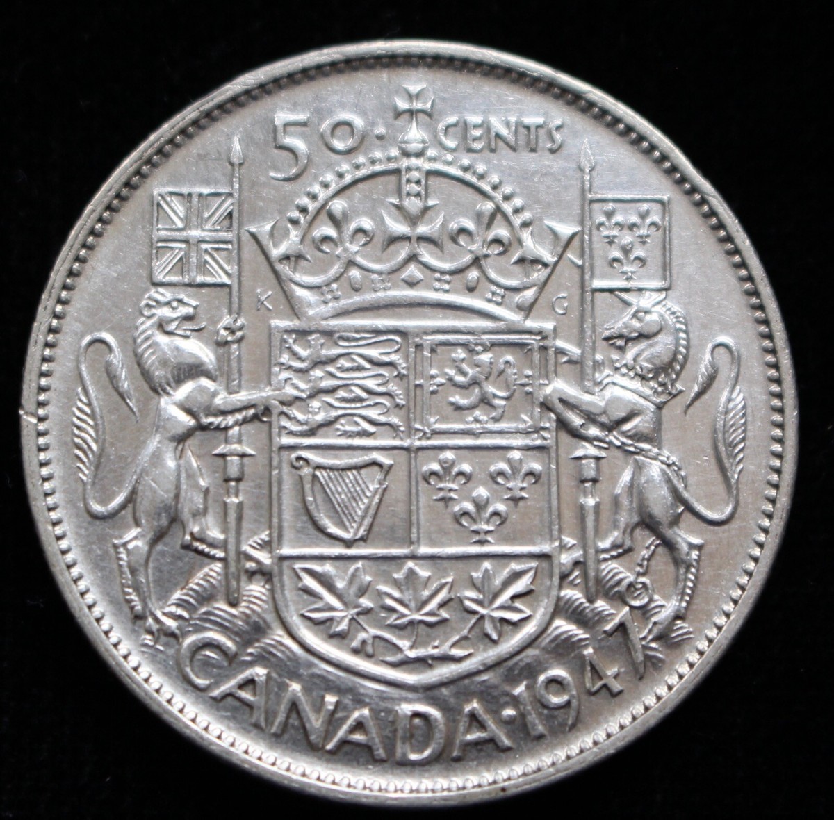 1947 Straight 7 CANADA - 50 CENTS HALF DOLLAR - .800 SILVER