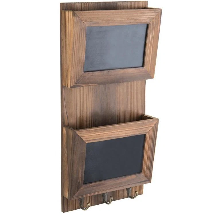 Brown Wood Wall Mounted Key & Mail Organizer with 2 Slots, Chalkboard & 3 Hooks - Image 2 of 4