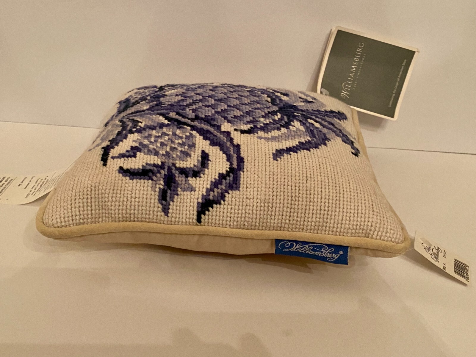 Williamsburg Needlepoint Blue and White Pineapple Decor Throw Pillow