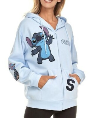 STITCH Disney Ohana Lilo & Stitch Light BLUE Hoodie Zip Jacket