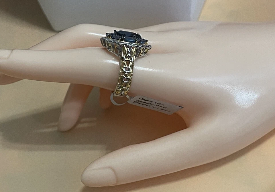 Gems en Vogue One-of-a-Kind 6.72ctw Teal Kyanite & London Blue Topaz Ring Size 9 - Image 3 of 4