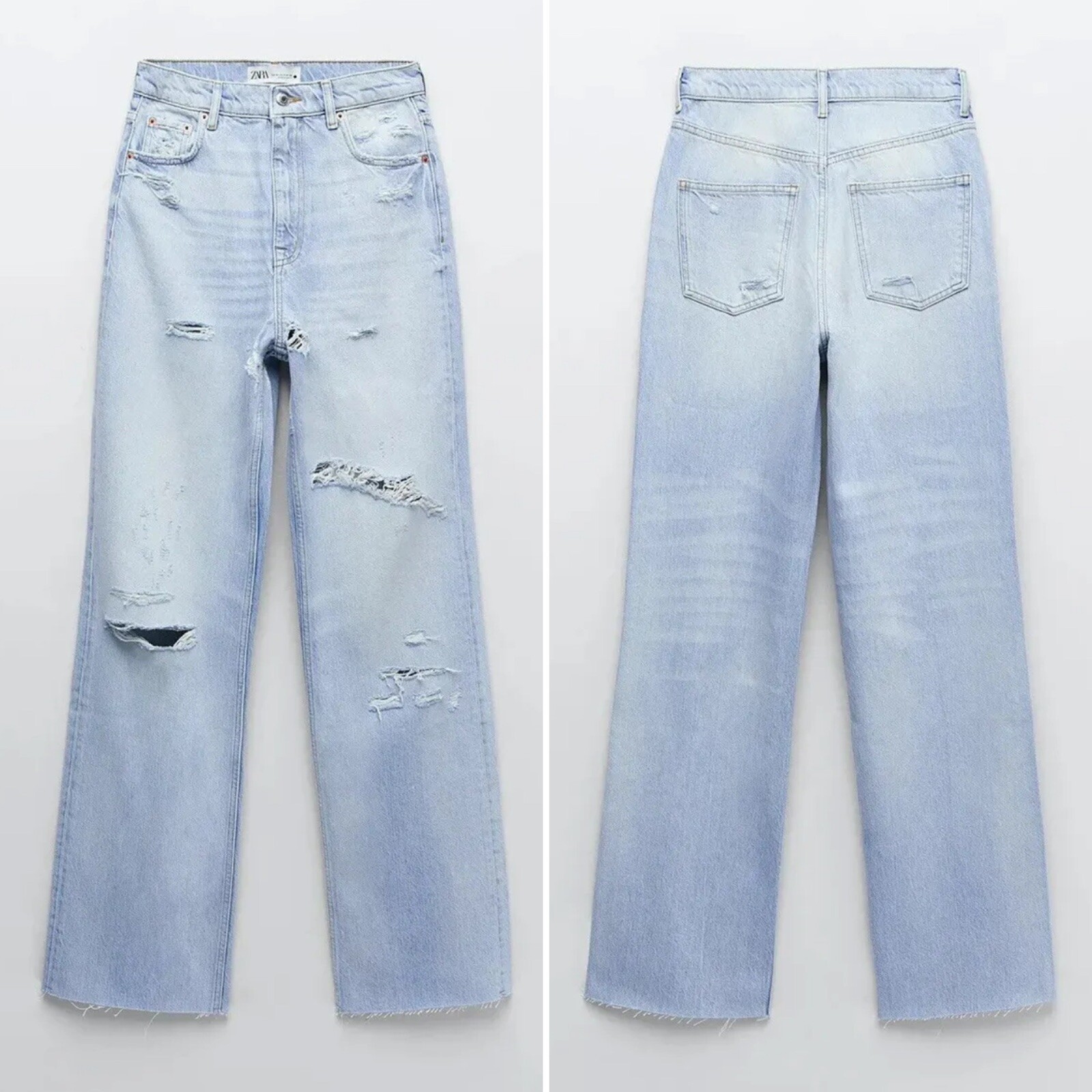 Zara The 90s Full Length Lightwash Distressed Ripped … Gem