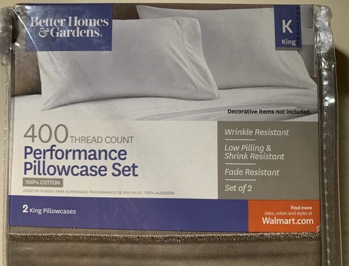 400 Thread Count Pillowcase Set 2 King TAUPE Better Homes & Gardens 100% Cotton - Picture 3 of 4