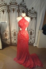 W214 SHERRI HILL RED SZ 4 $599 LACE FORMAL BLACK TIE  PROM FORMAL DRESS GOWN