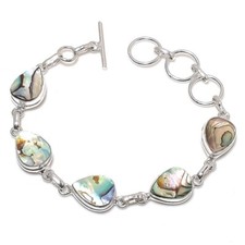 Abalone Shell Gemstone Handmade 925 Sterling Silver Jewelry Bracelet Sz 7-8"