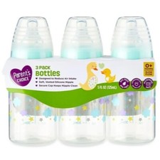 NEW 3 Pack Parent's Choice 5 oz Bottle 0 months Slow Flow Soft Silicone Nipple
