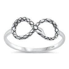 925 Sterling Silver Infinity Snake Ring Nature Fashion Band 8.2mm Size 5-10