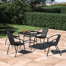 Outdoor Garden Glass Table And 2/4 Chairs Patio Furniture Set with Parasol Hole