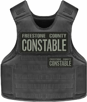 FREESTONE CONSTABLE COUNTY embroidery patches 4x10 and 2x5 hook on back grey