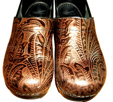 Dansko Wm Leather Paisley Embossed Clogs Professional Comfort Shoes EU 40 9.5/10