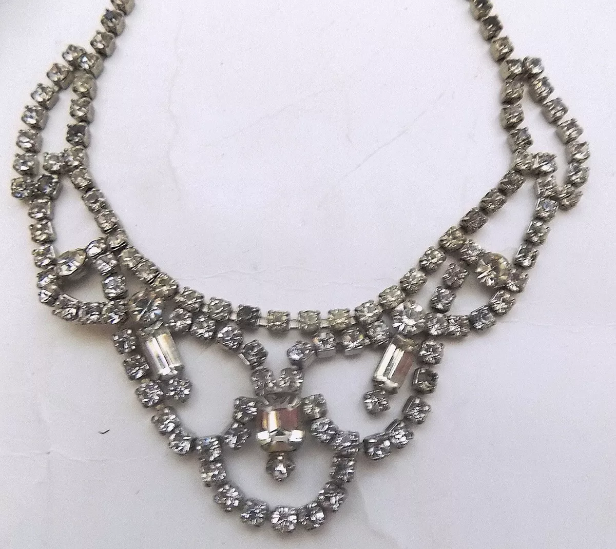 Vintage Rhinestone Draped Necklace Hook Closure