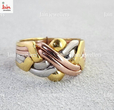 18 Kt, 14 Kt Solid Three Tone Gold Turkish Puzzle Women'S Ring 6 7