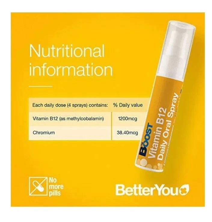5x BetterYou Boost Daily Vitamina B12 Spray Oral para Energy Boost 25 ml 192 Sprayes Foto 2 de 3