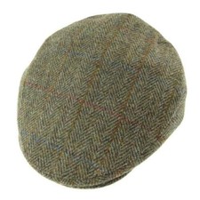 Men's Authentic Harris Tweed Flat Cap in Green Herringbone GH0495-GRNHB New
