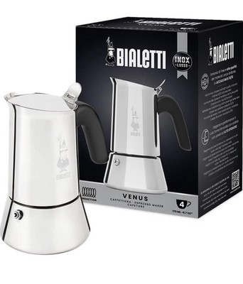 Bialetti Venus Espressomaschine mit 4 Tassen Herdplatte, Mokkakanne. Nagelneu/versiegelt