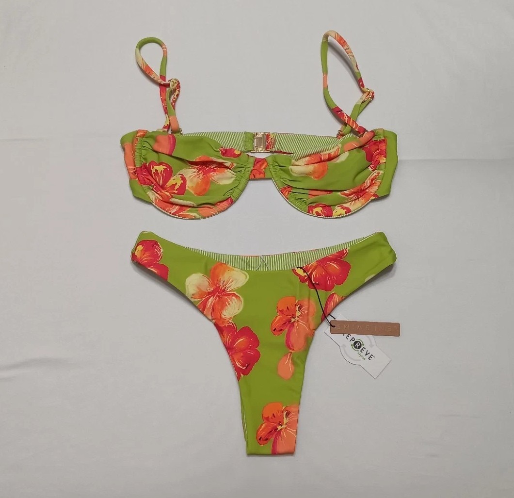 Leni Swims Bikini Set Size S - Cancun Green Floral - Balconette