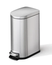 Slim 2.6 Gallon Stainless Steel Trash Can with Lid  Step-on Trash Bin Waterproof