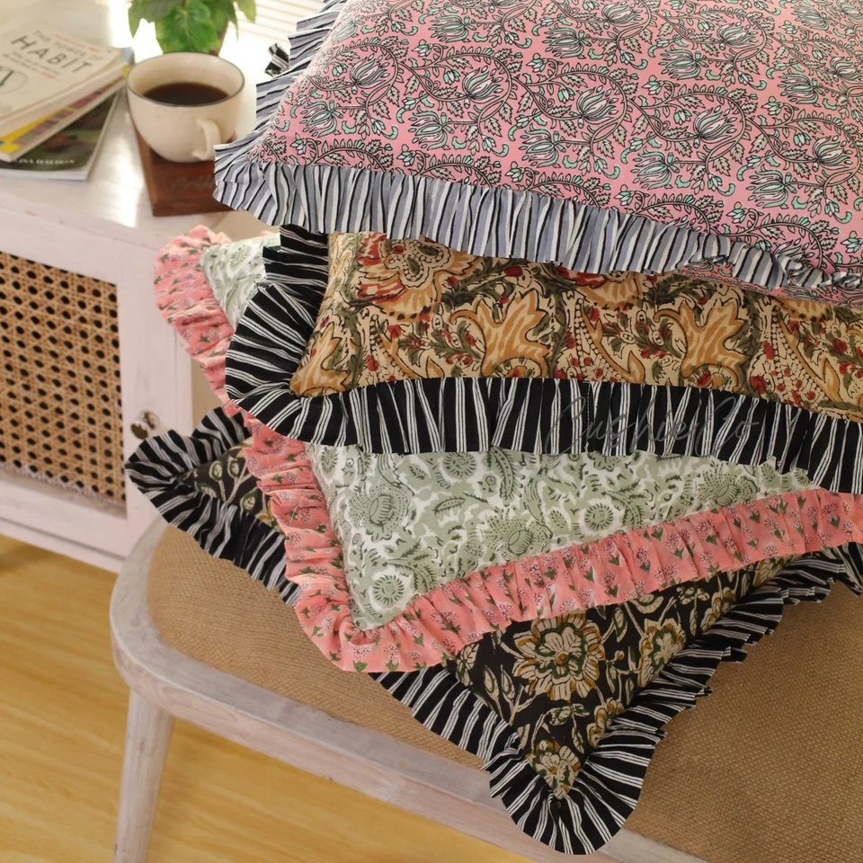 Mixed Assorated Lot Ruffled Square Pillowcase/Boho Home Decorative Block Pillow, - Image 4 of 4