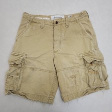 VTG Y2K Abercrombie Fitch Paratrooper Cargo Shorts Brown Mens Size 34 Distress
