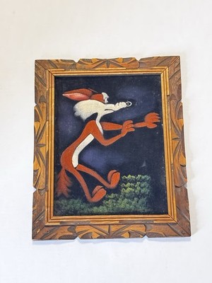 Wile E Coyote Velvet Wood Framed Looney Tunes Art Vintage 14x17 Frame