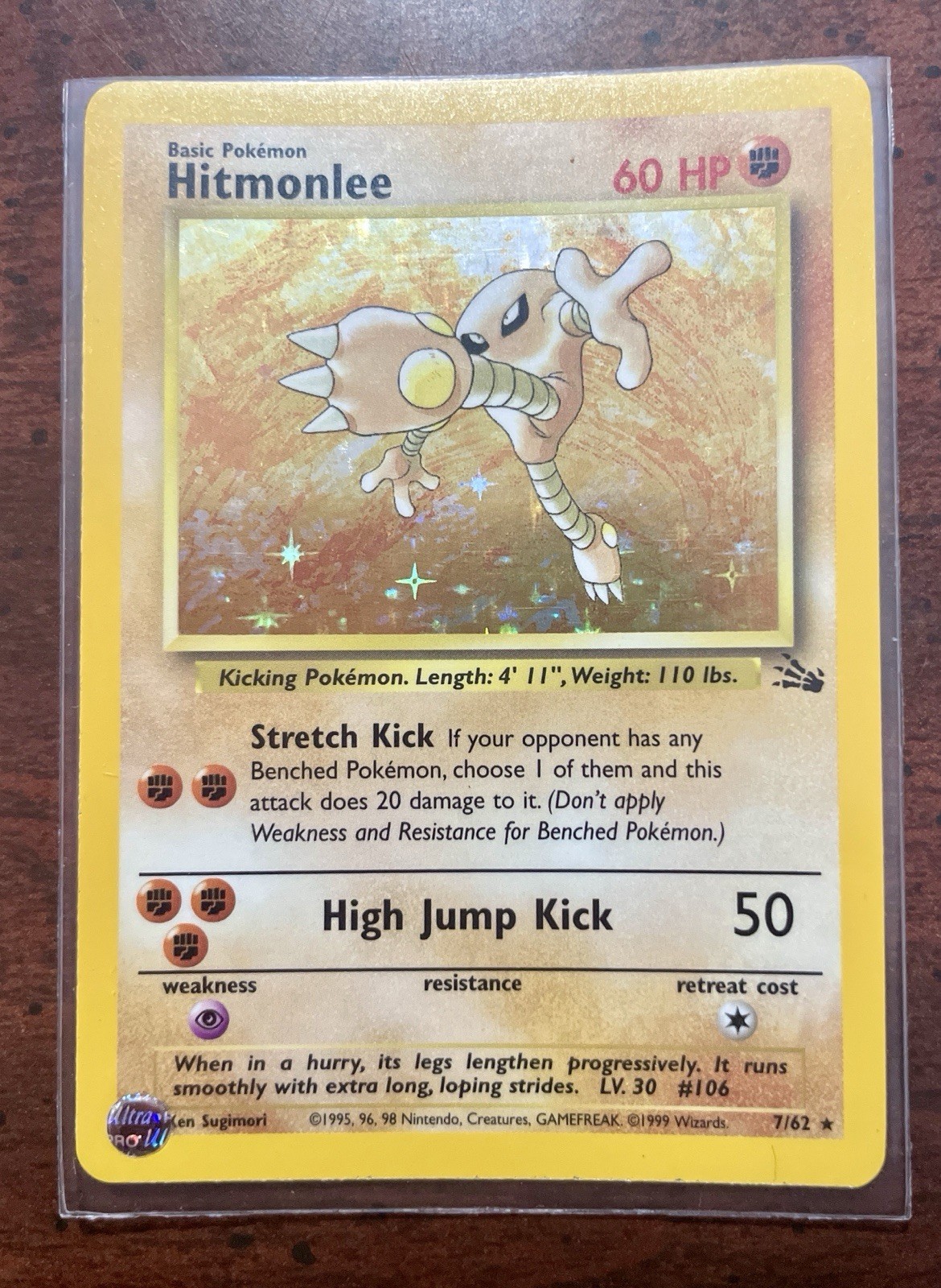Hitmonlee Fossil Set 1999 Holographic Rare Vintage #7/62 First Edition