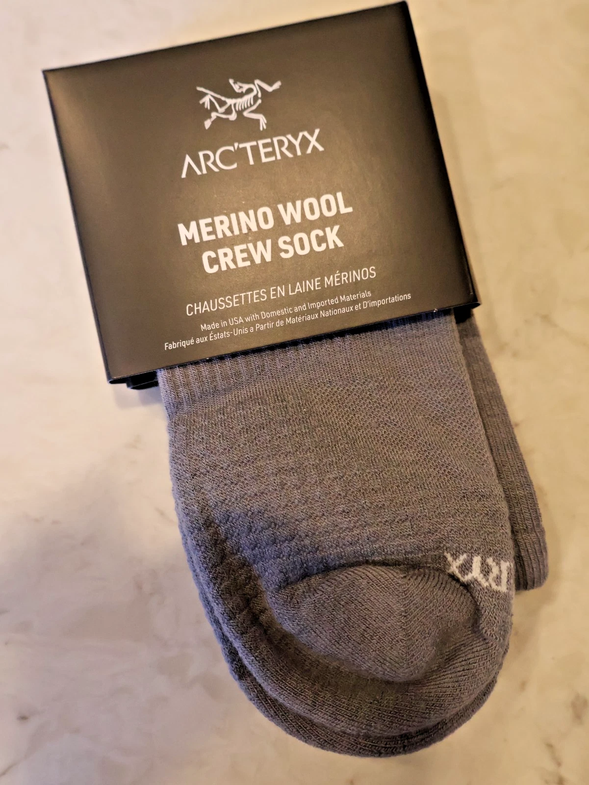 NWT GRAY Arcteryx Merino Wool Lightweight 1/4 Crew Sock SMALL 4.5-6 UNISEX