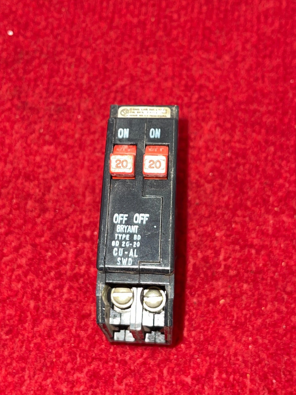 Bryant BD 20-20 20 Amp 2 Pole 120/240V Tandem Circuit Breaker BD2020 Type BRD