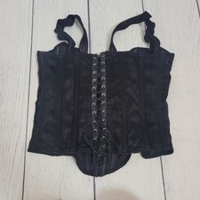 Fredericks of Hollywood Large Corset Top Womens Black Satin Lace Up Style 6991