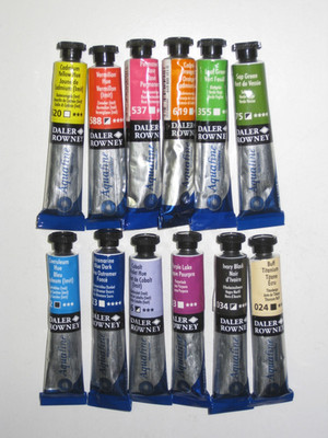 12 Lot Daler Rowney Aquafine Watercolor paint 8ml tubes ~ Free Ship