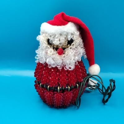 Vtg Handmade Safety Pin Beaded Santa Claus Light Up Figurine Christmas Decor