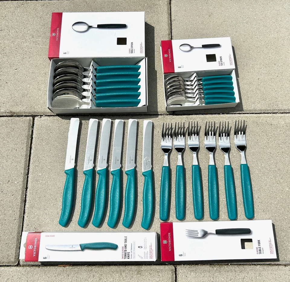 Victorinox 24 tlg. Besteck Tafelbesteck Messer Gabel Löffel Kaffeelöffel grün - Bild 3 von 3