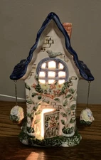 Vintage Blue Sky Clayworks Heather Goldmine Lighted House w/Floral Design